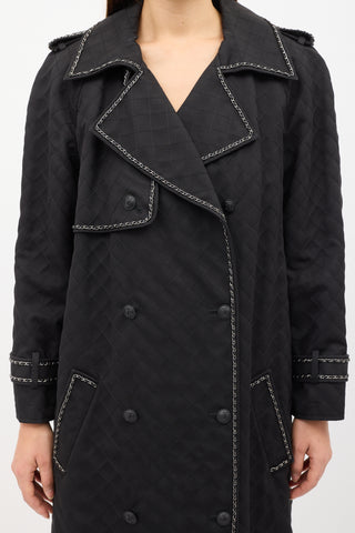 Chanel FW 2004 Black Quilted Stitch 
Chain Trench Coat