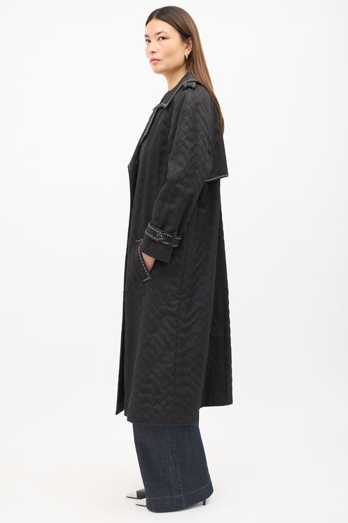 Chanel FW 2004 Black Quilted Stitch 
Chain Trench Coat