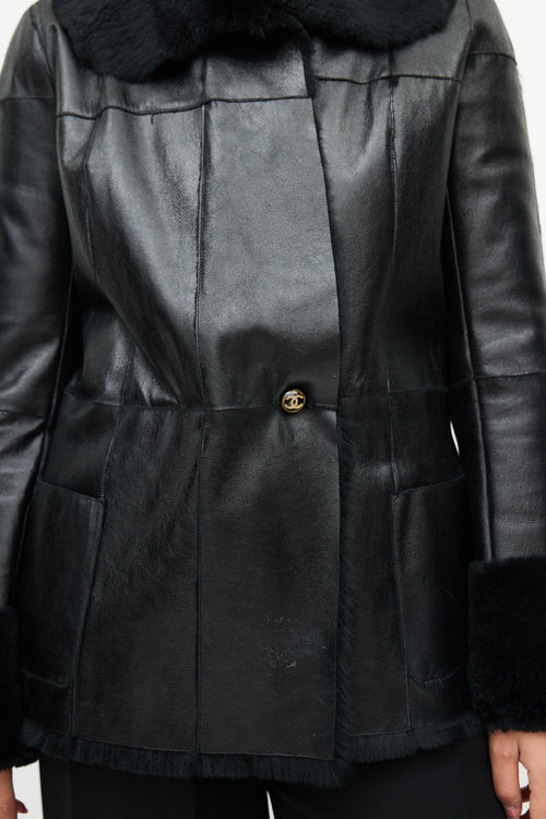 Chanel FW 2005 Black Leather Fur Jacket