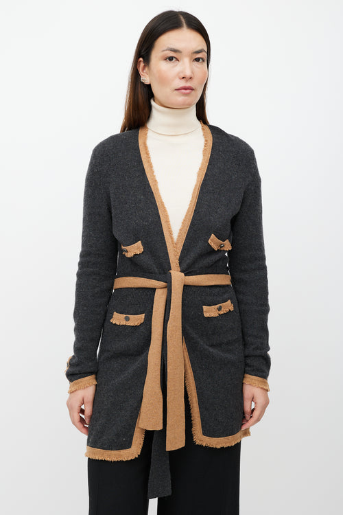 Chanel FW 2006 Grey 
Brown Cashmere Belted Cardigan