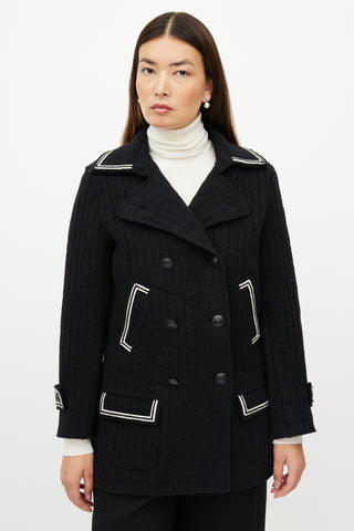 Chanel FW 2007 Black 
White Wool Double Breasted Coat