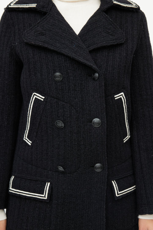 Chanel FW 2007 Black 
White Wool Double Breasted Coat