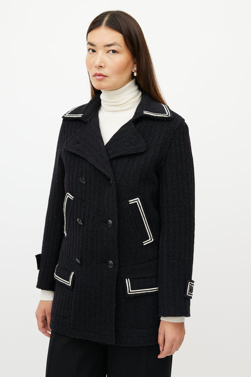 Chanel FW 2007 Black 
White Wool Double Breasted Coat