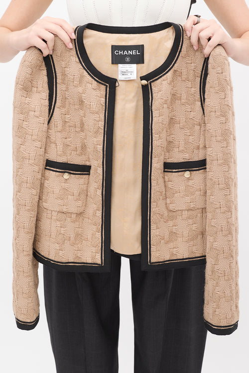 Chanel FW 2008 Beige Wool Woven Two Pocket Jacket