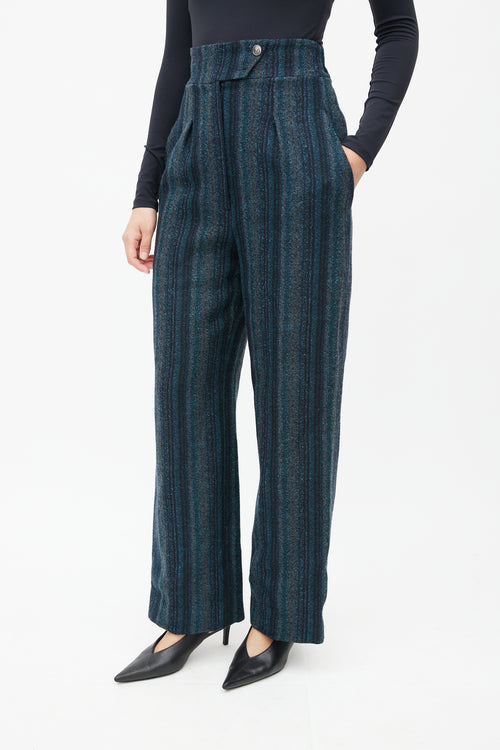 Chanel FW 2008 Blue Wool Striped Trouser