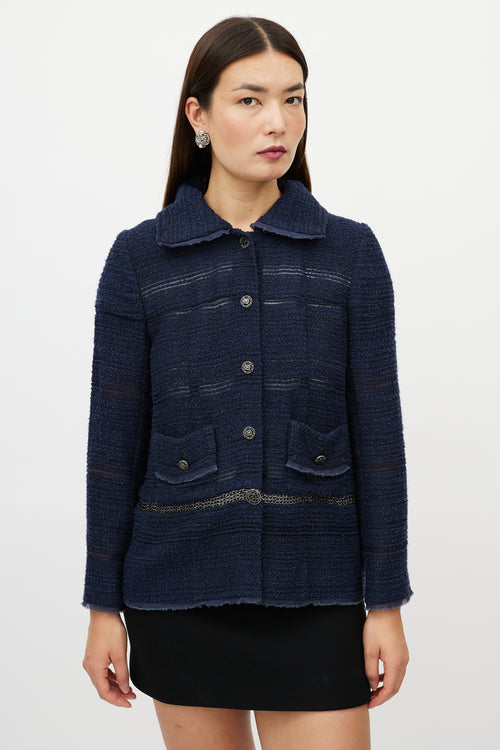 Chanel FW 2008 Navy Silk Tweed Jacket