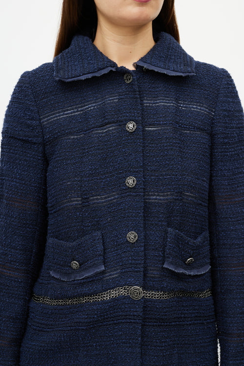 Chanel FW 2008 Navy Silk Tweed Jacket