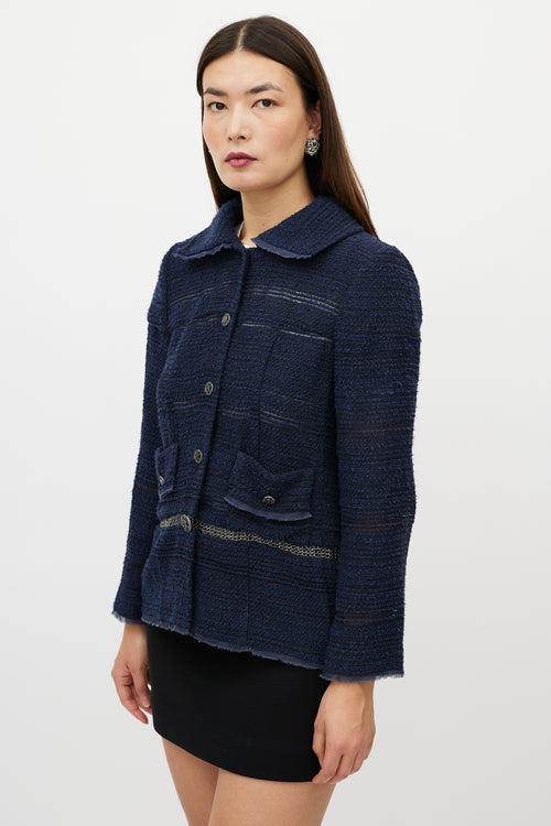 Chanel FW 2008 Navy Silk Tweed Jacket