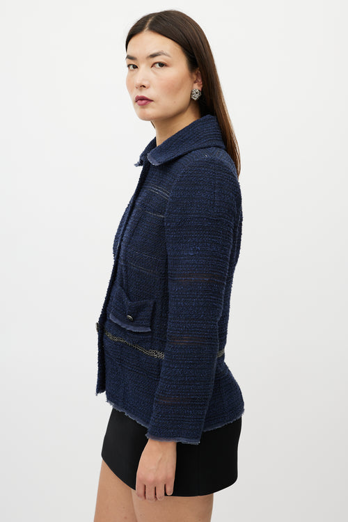 Chanel FW 2008 Navy Silk Tweed Jacket