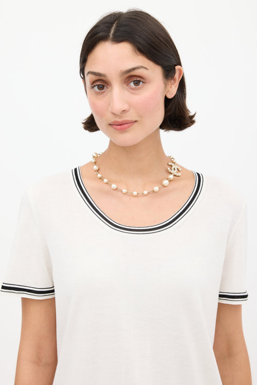 Chanel F/W 2013 Gold Faux Pearl Logo Necklace