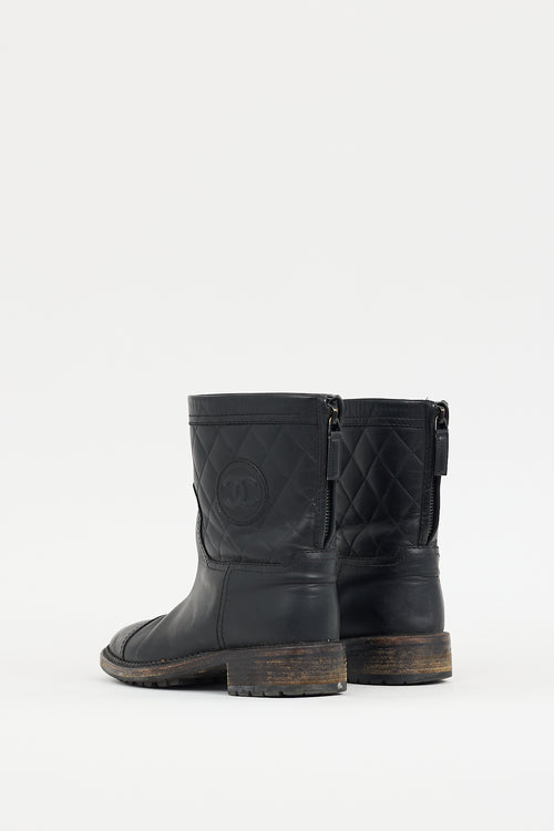 Chanel FW 2014 Black Quilted CC Biker Boot