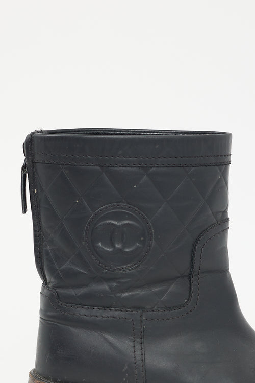 Chanel FW 2014 Black Quilted CC Biker Boot