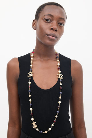 Chanel FW 2013 Gold 
Multicolour Faux Pearl Beaded Necklace