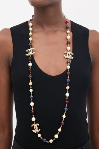 Chanel FW 2013 Gold 
Multicolour Faux Pearl Beaded Necklace