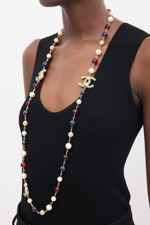 Chanel FW 2013 Gold 
Multicolour Faux Pearl Beaded Necklace