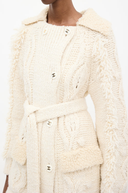 Chanel FW 2018 Cream Wool 
Sherpa Cardigan