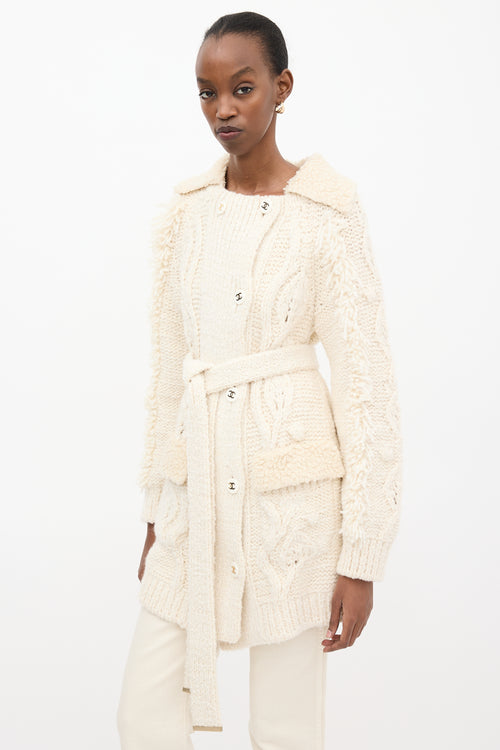 Chanel FW 2018 Cream Wool 
Sherpa Cardigan