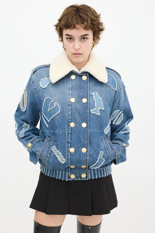 Chanel PF 2019 Medium Wash Denim 
Shearling Patchwork Jacket