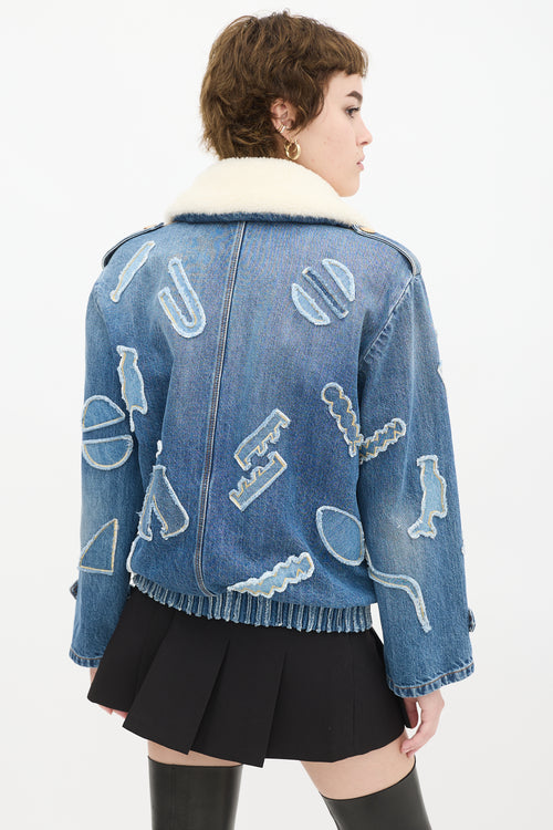 Chanel PF 2019 Medium Wash Denim 
Shearling Patchwork Jacket