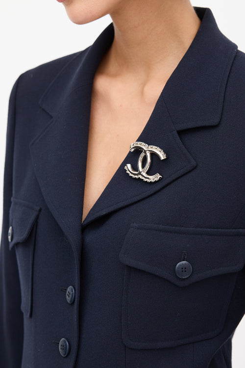 Chanel F/W 2022 Silver Chain Link CC Logo Brooch