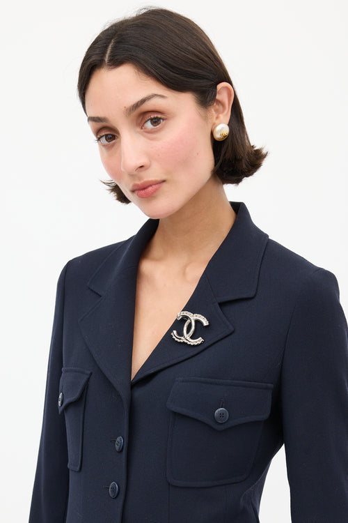 Chanel F/W 2022 Silver Chain Link CC Logo Brooch