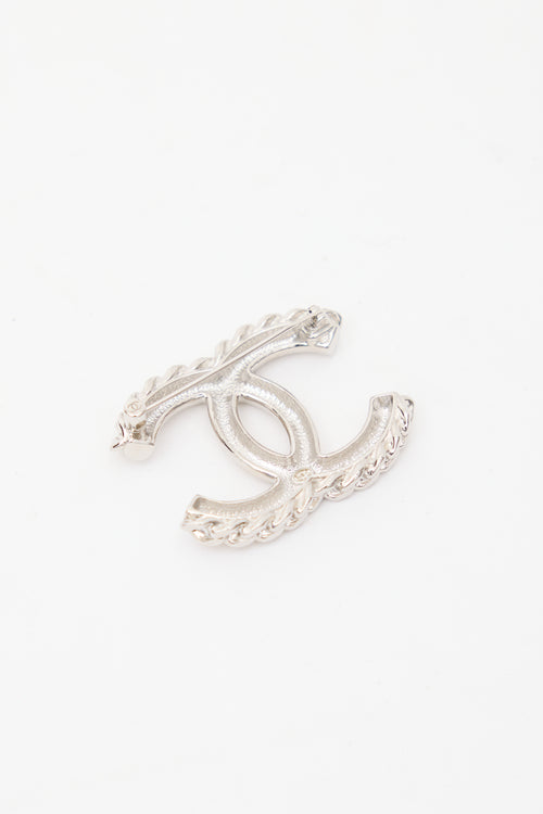 Chanel F/W 2022 Silver Chain Link CC Logo Brooch