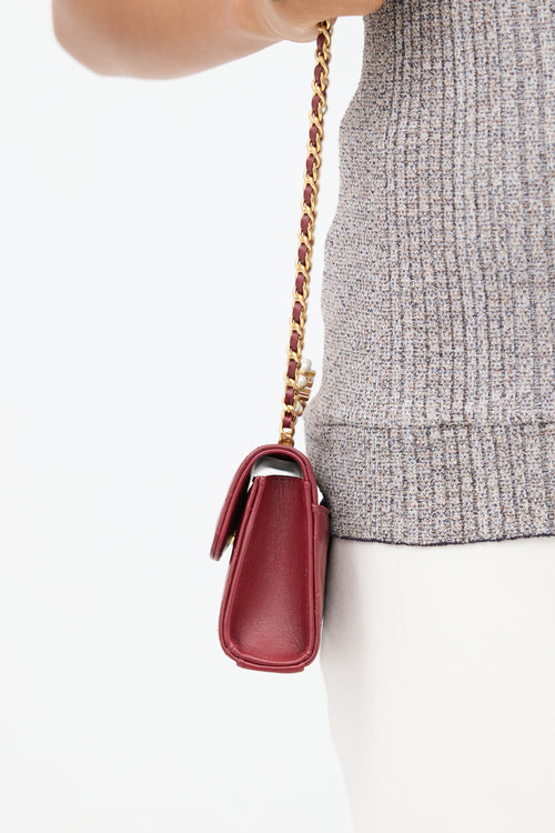 Chanel FW 2023 Burgundy Leather Flap Phone Holder Chain Bag