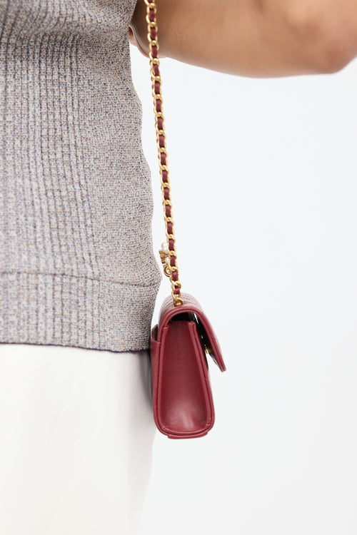 Chanel FW 2023 Burgundy Leather Flap Phone Holder Chain Bag