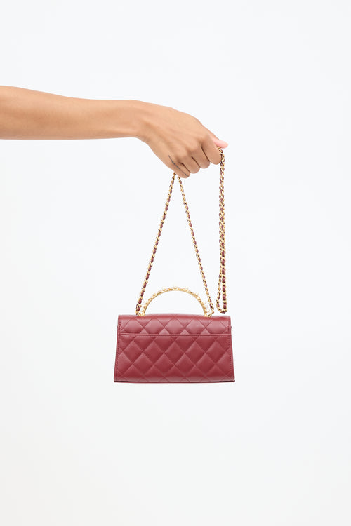 Chanel FW 2023 Burgundy Leather Flap Phone Holder Chain Bag