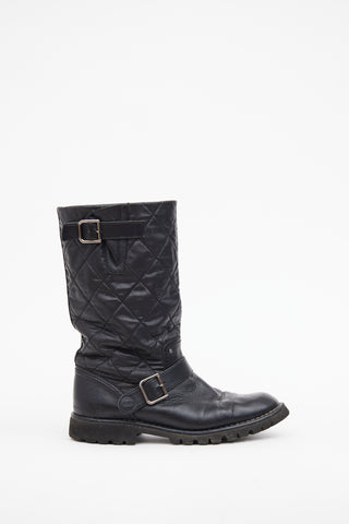 Chanel FW 2013 Black Quilted Leather Biker Boot