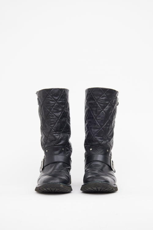 Chanel FW 2013 Black Quilted Leather Biker Boot