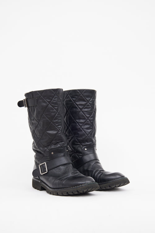 Chanel FW 2013 Black Quilted Leather Biker Boot