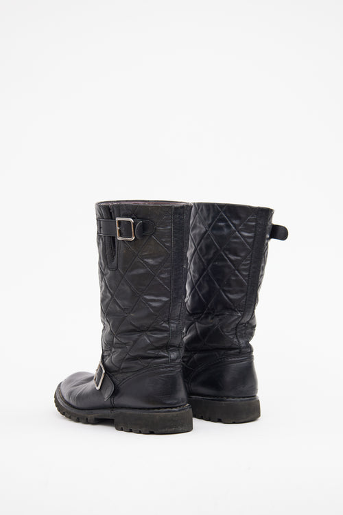 Chanel FW 2013 Black Quilted Leather Biker Boot