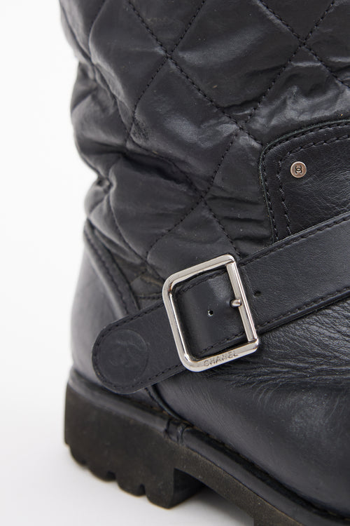 Chanel FW 2013 Black Quilted Leather Biker Boot