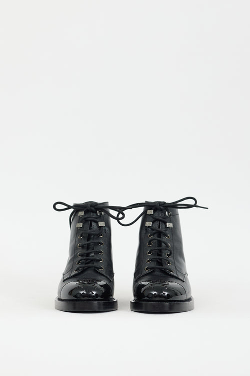 Chanel FW 2020 Black Sparkly Leather CC Combat Boot