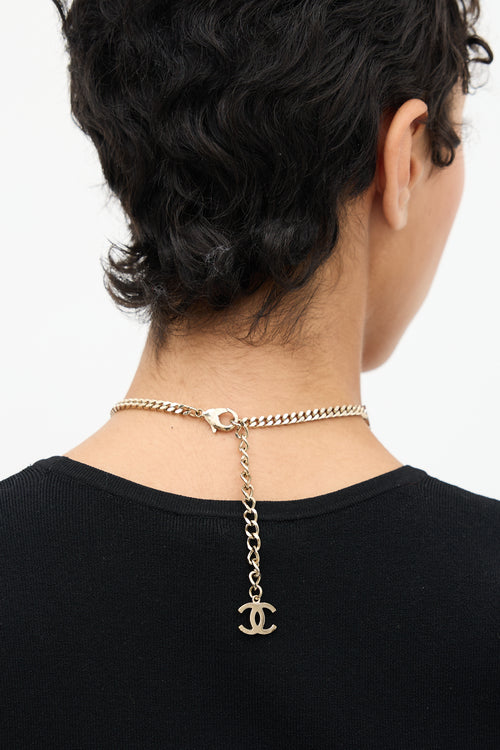 Chanel FW 2021 Gold 
Crystal CC Chain Necklace