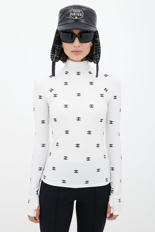 Chanel Fall 2021 White 
Black CC Turtleneck Top