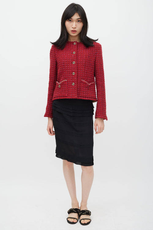 Chanel Fall 2023 Red Wool 
Silk Tweed CC Blazer