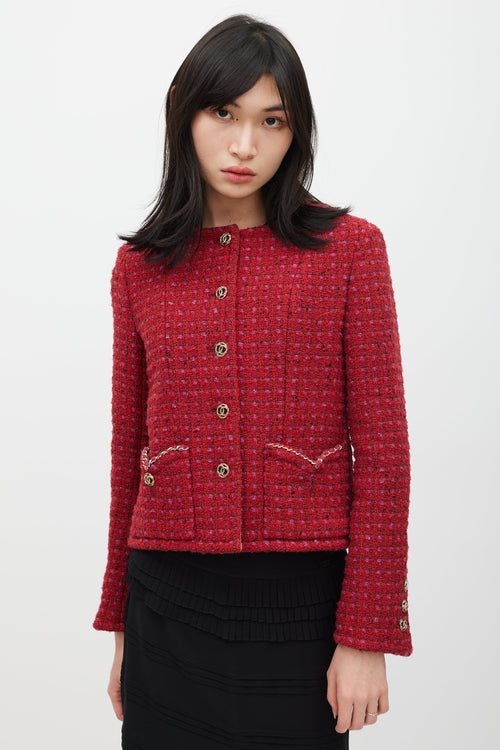 Chanel Fall 2023 Red Wool 
Silk Tweed CC Blazer