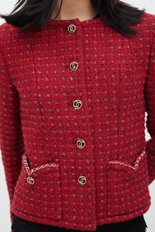 Chanel Fall 2023 Red Wool 
Silk Tweed CC Blazer