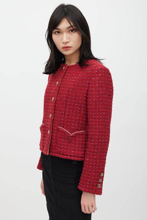 Chanel Fall 2023 Red Wool 
Silk Tweed CC Blazer