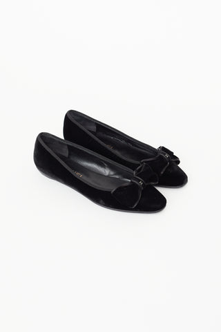 Chanel Fall 2004 Black Velvet Bow Ballet Flat