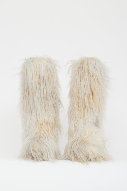 Chanel Fall 2010 Cream Fur CC Wedge Boot