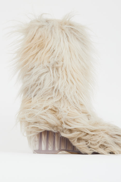 Chanel Fall 2010 Cream Fur CC Wedge Boot