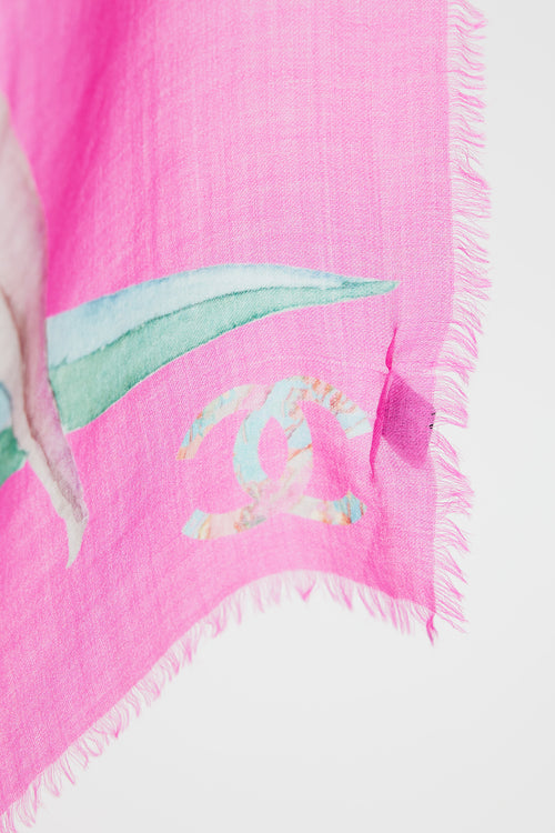 Chanel Fuchsia 
Multi Cashmere Floral Scarf