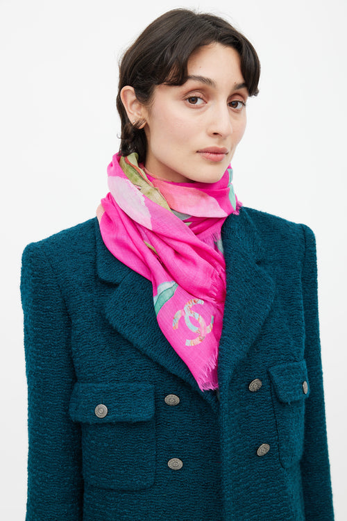 Chanel Fuchsia 
Multi Cashmere Floral Scarf