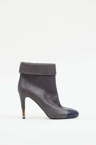 Chanel Grey 
Navy Leather Fold Over Boot