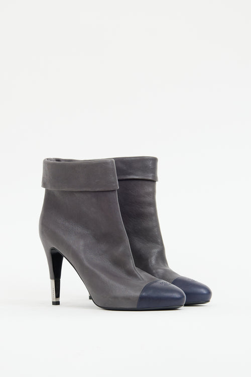 Chanel Grey 
Navy Leather Fold Over Boot