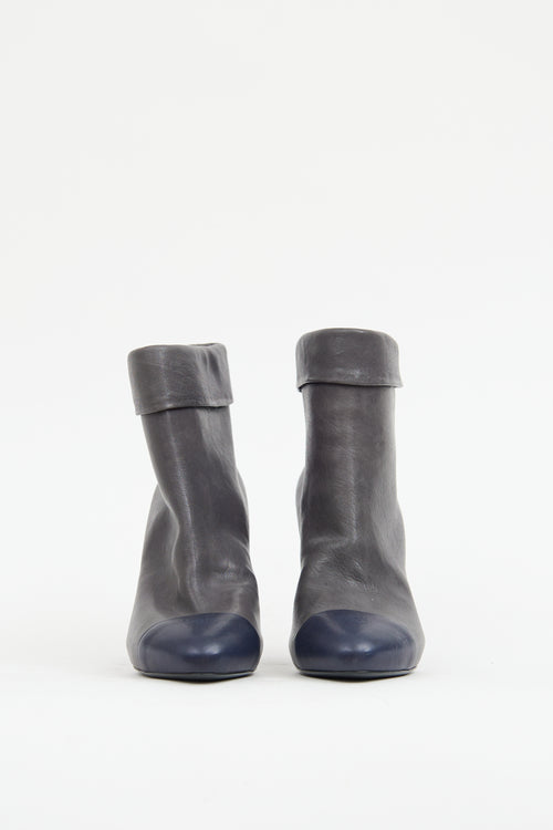 Chanel Grey 
Navy Leather Fold Over Boot