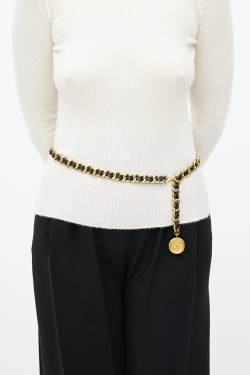 Chanel Gold 
Black Leather Chainlink Charm Belt